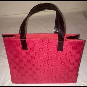 Red Box Bag w Black Patent Leather Handles